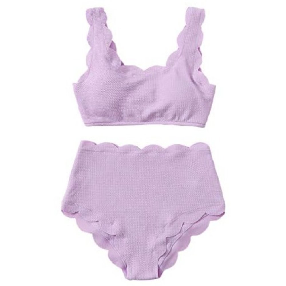 Purple Scalloped High Waisted Bikini